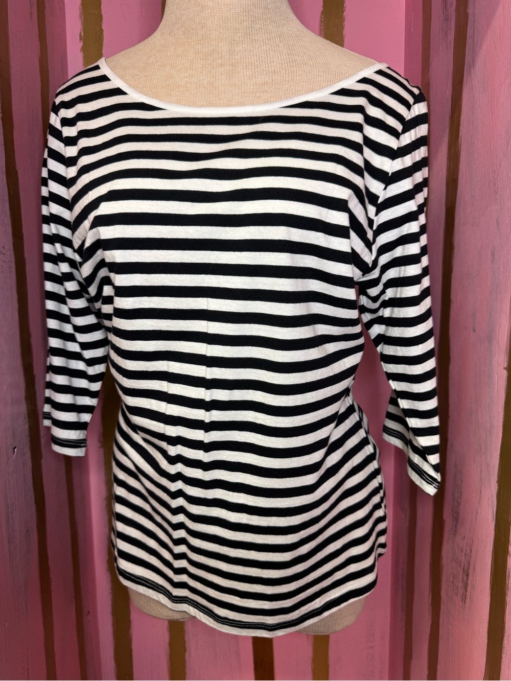 NWT Sourpuss Black & White Striped Boatneck Top 3/4 Sleeves